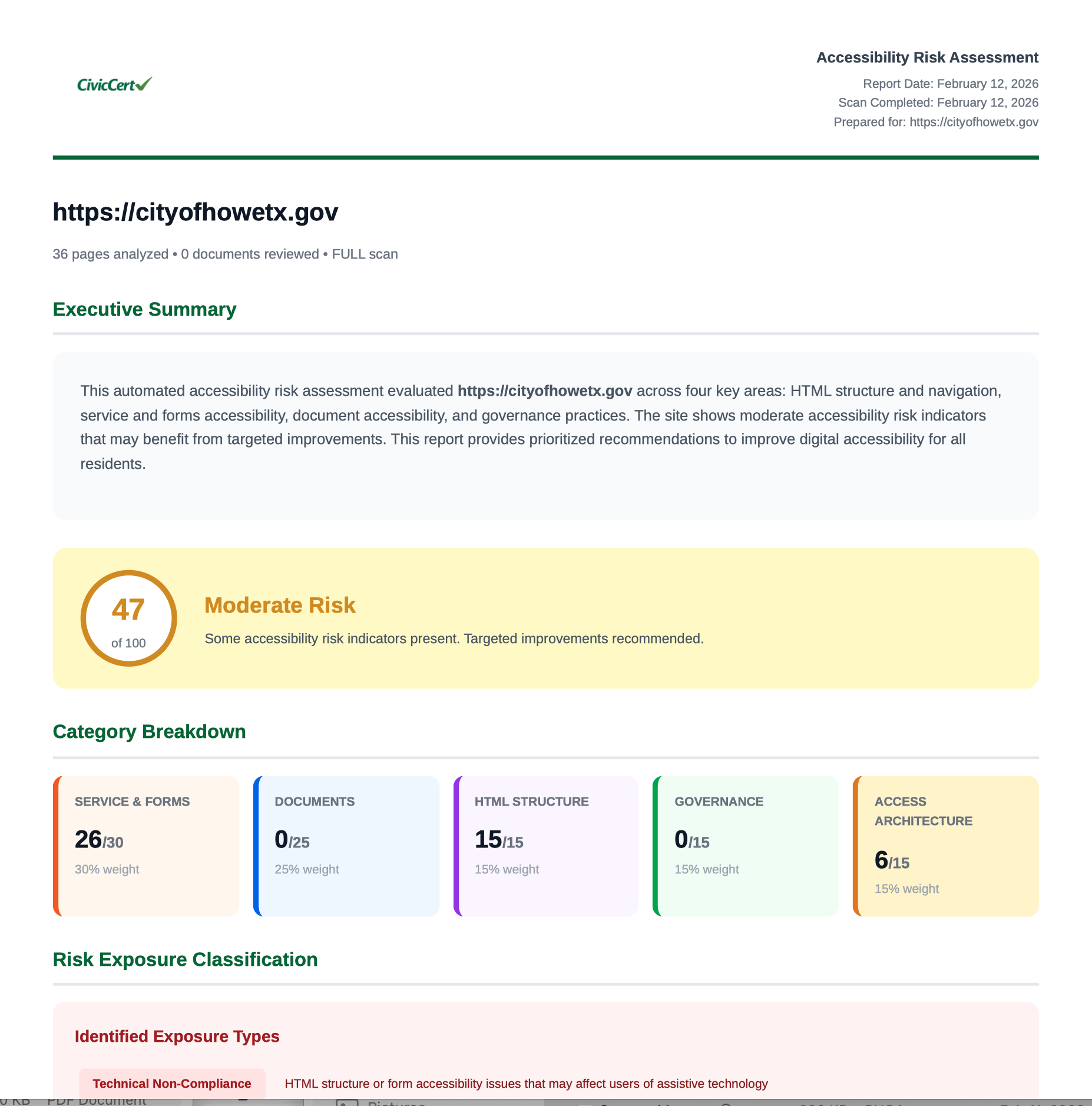 CivicCert – Municipal Accessibility Readiness & Risk Intelligence Platform